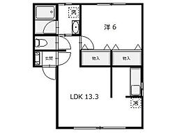アセナハウス 1LDKの間取図画像
