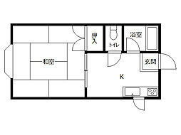 コテージユーポート1 1DKの間取図画像