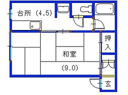 パレスハイランドB 1DKの間取図画像