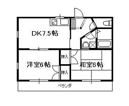 オーシャンハイツ 5階2DKの間取り