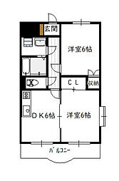 フレール大塚 4階2DKの間取り