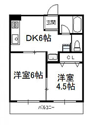 ジョイ南ビル 2DKの間取図画像