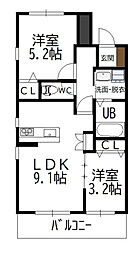 アーベイン堀川 2LDKの間取図画像