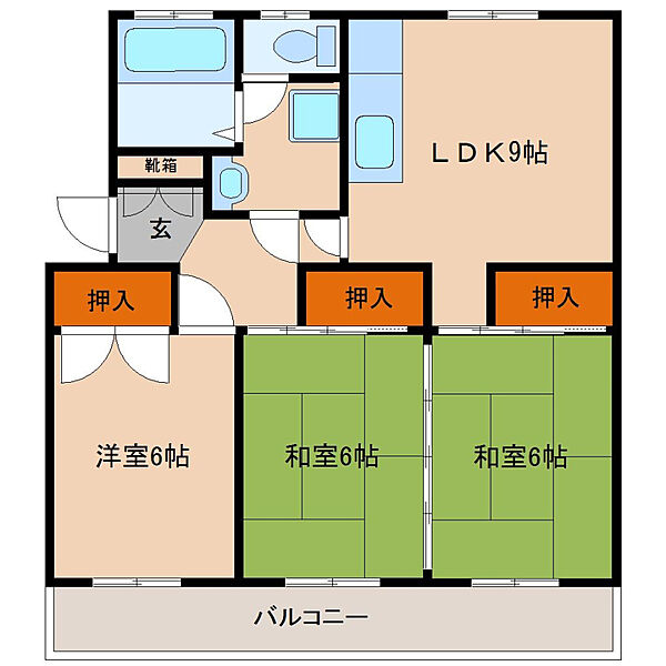 KBハイツ 302号室｜宮崎県宮崎市吉村町(賃貸マンション3LDK・3階・58.00㎡)の写真 その2