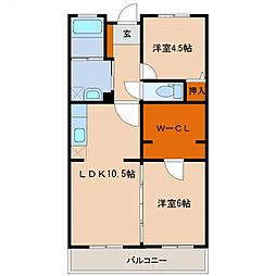 3.UMK宮崎ビル 2LDKの間取図画像