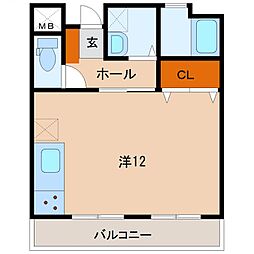 3.UMK宮崎ビル ワンルームの間取図画像