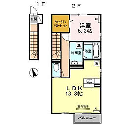 セジュールMIRU 2階1LDKの間取り