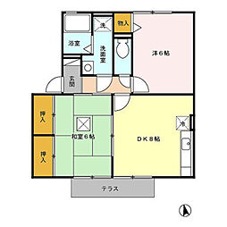 セジュールシャルマン 1階2DKの間取り