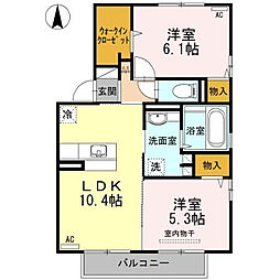 セゾン輝 2LDKの間取図画像