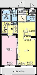 ベルビルJ 1LDKの間取図画像