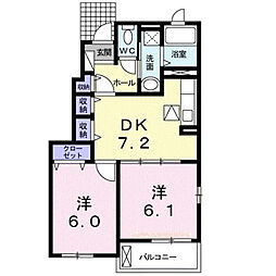 ヴィラ・グレイスフルA 2DKの間取図画像