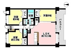 グランディア土居田 3LDKの間取図画像