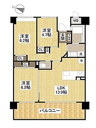 グランパル東原リバーステージ 3LDKの間取図画像
