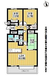 平岡フォレストタウンファミールハイツ9番館 3LDKの間取図画像