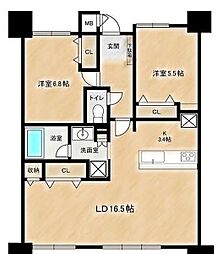 プレサンスロジェ松尾レーヴタワー 2LDKの間取図画像