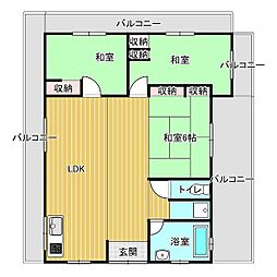 シャトー城北P2 3LDKの間取図画像