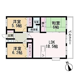 ライオンズステージ浦添弐番館 3LDKの間取図画像