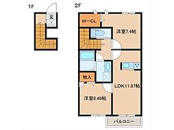 エスポワール桜C 2LDKの間取図画像