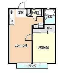サンシティ杉本A 2階1LDKの間取り
