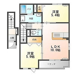 グリーン・ローズ壱番館 2階2LDKの間取り