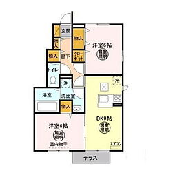 アクアパーム　Ｃ 1階2DKの間取り