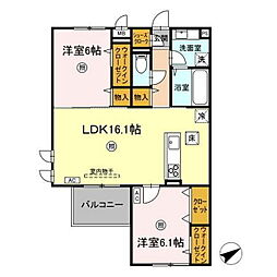 シスネス姫子 1階2LDKの間取り