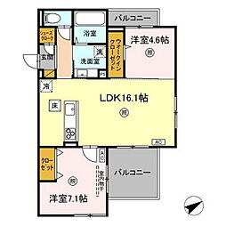 シスネス姫子 2階2LDKの間取り