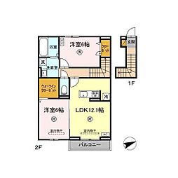 グランディオ　B 2階2LDKの間取り
