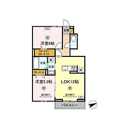 グランディオ　B 1階2LDKの間取り