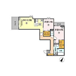 プロスター元山町 202 2階2LDKの間取り