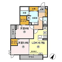 プロスター元山町 305 3階2LDKの間取り