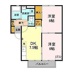 コンフォールA棟 1階2DKの間取り