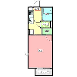 ルミエールB棟 1Kの間取図画像