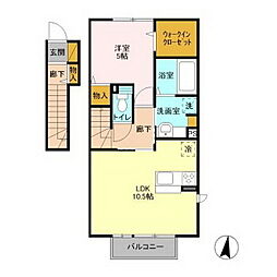 アクアパーム　Ｅ 2階1LDKの間取り