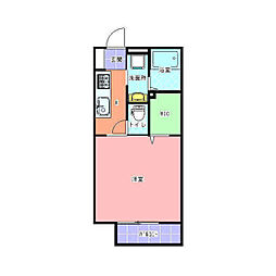 ソレイユ 2階1Kの間取り