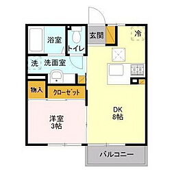 ラ・パルムドール 1階1LDKの間取り