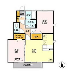 ヴェヌスト　B 1階2LDKの間取り