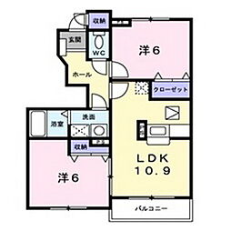 プロムナードI 1階2LDKの間取り