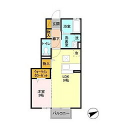 ソレアードB 1LDKの間取図画像