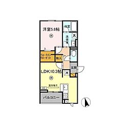 D-Invest東原B 1LDKの間取図画像