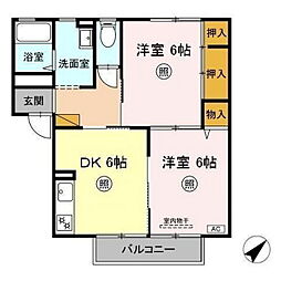カーサ・デ・三の丸A 2DKの間取図画像