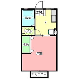 グリーンヒルハイツB 1Kの間取図画像