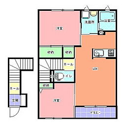 北原コーポC 2LDKの間取図画像