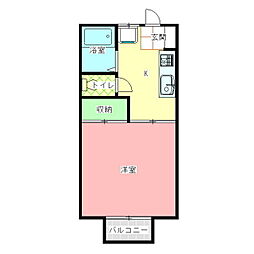 あけぼのコーポB 1Kの間取図画像