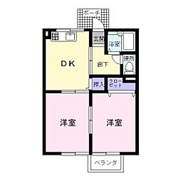 サンケープハイツ 2DKの間取図画像