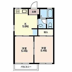 スプルースシマダ 2階2Kの間取り