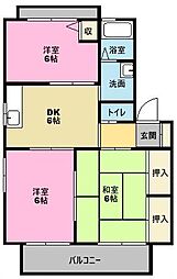 サニーキャッスルTA 3DKの間取図画像