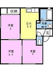 フォンテーヌD 2DKの間取図画像