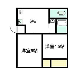 古川アパート 2DKの間取図画像