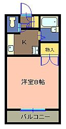 ツインパークせせらぎ西館 1Kの間取図画像